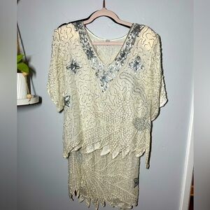 Vintage 80s sequin 100% silk hand beaded 2-piece set